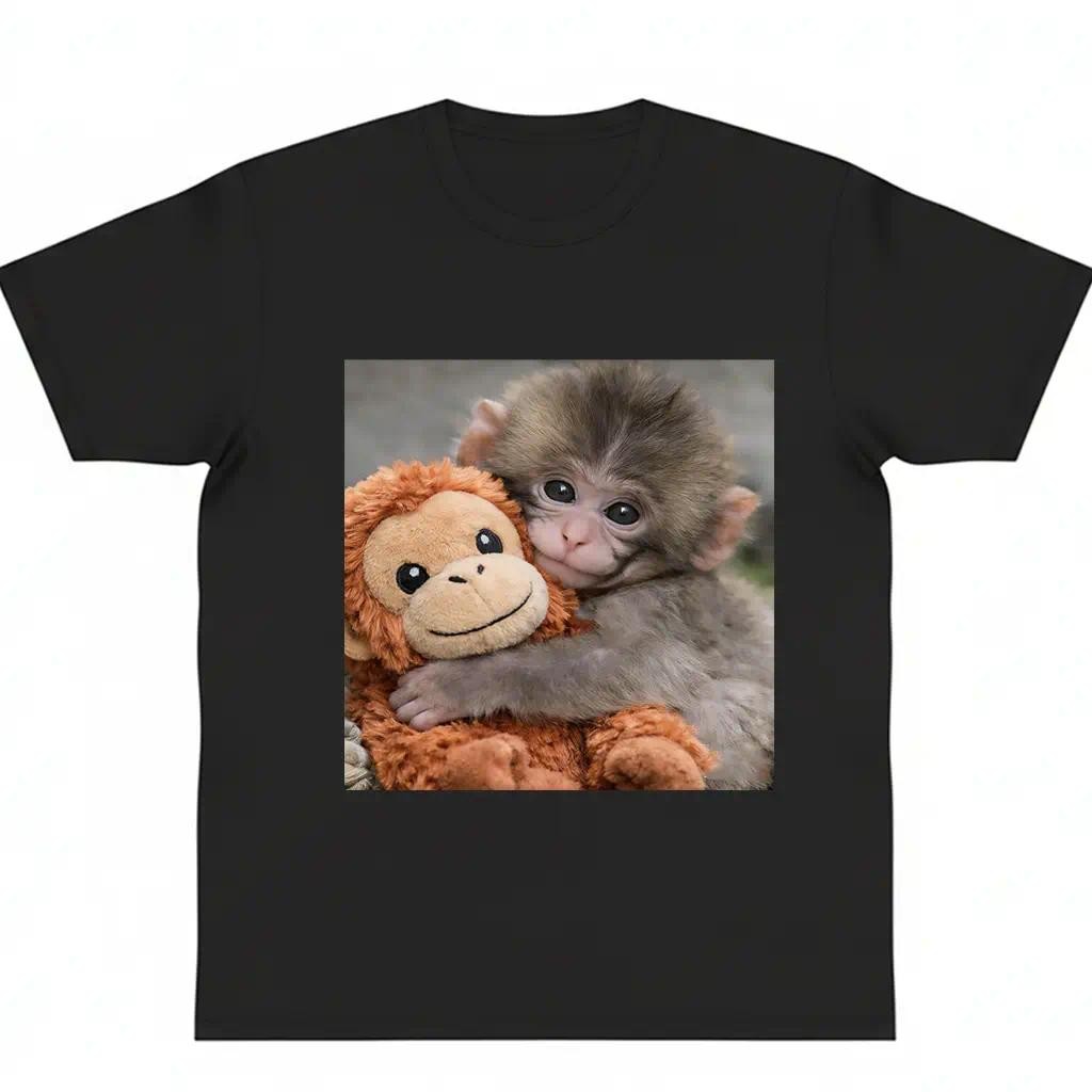 Adorable Baby Monkey Hugging Plush Toy T-Shirt Animal Lover product image 9