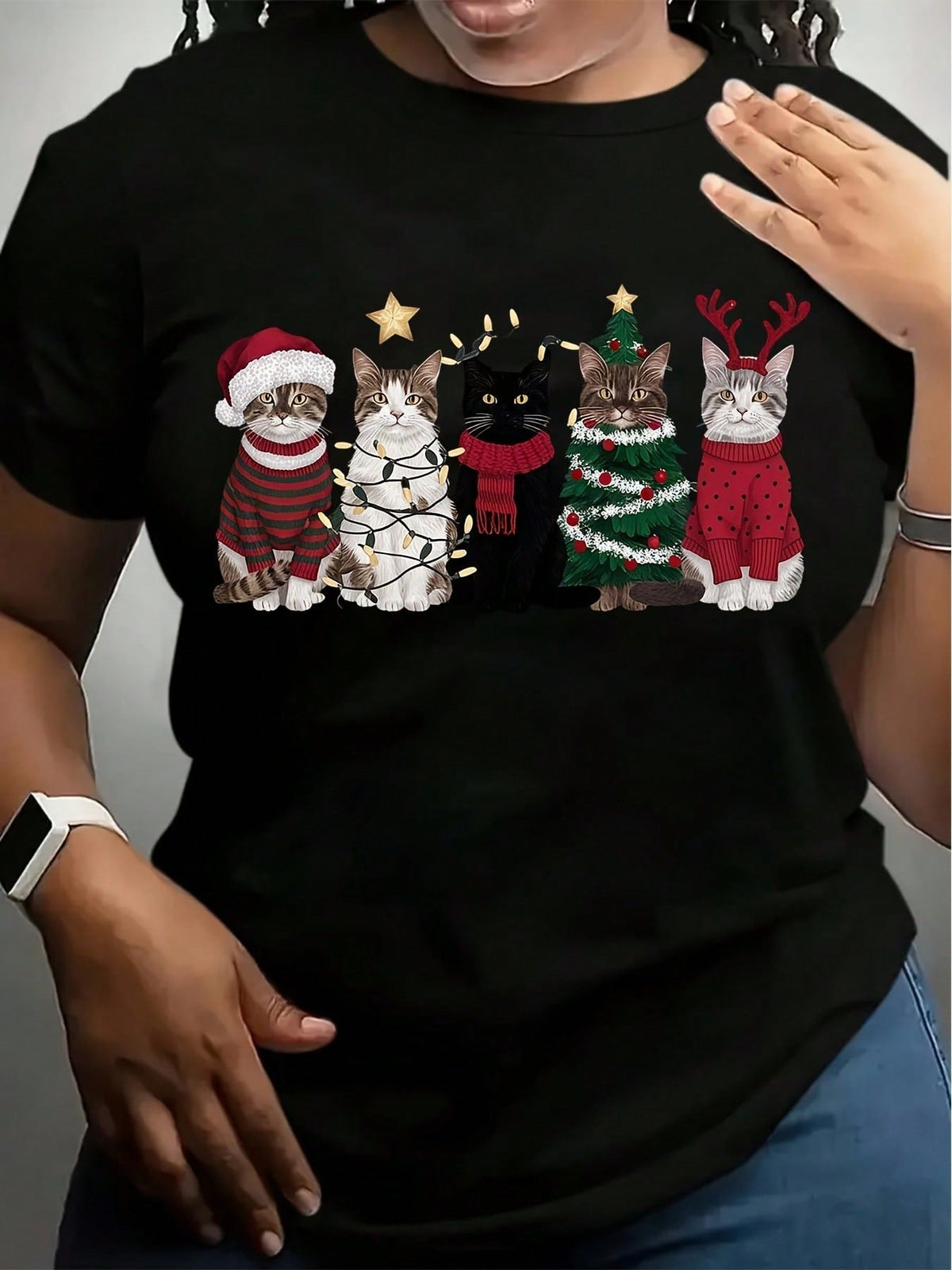 Christmas Cats In Santa Hats And Sweaters Graphic T-Shirt product image 1