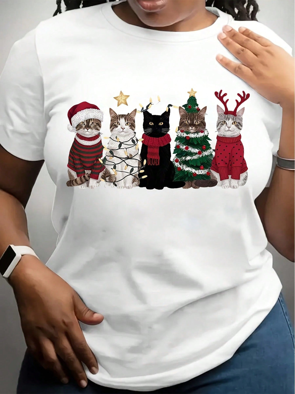 Christmas Cats In Santa Hats And Sweaters Graphic T-Shirt product image 2