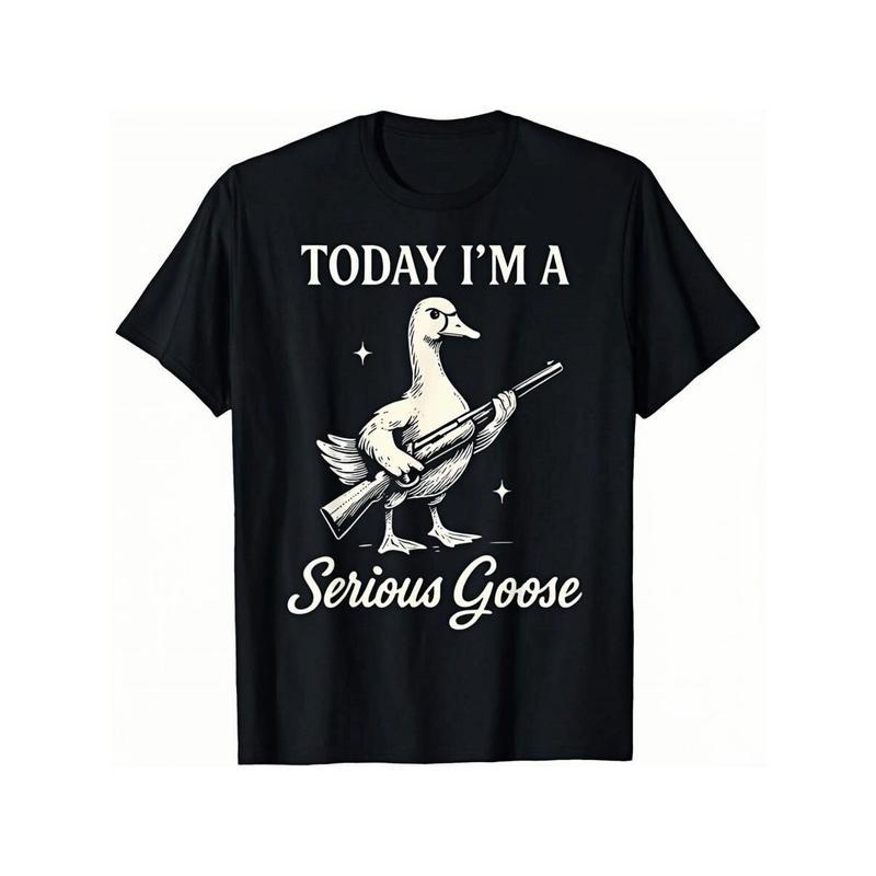 Graphic Tee With Serious Goose Print Casual Wear T-Shirt product image 1