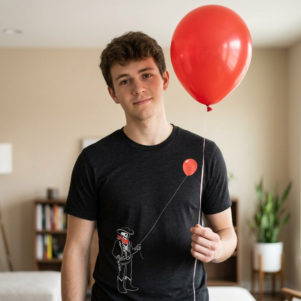 Cowboy Skeleton Balloon Men's T Shirt product image 2