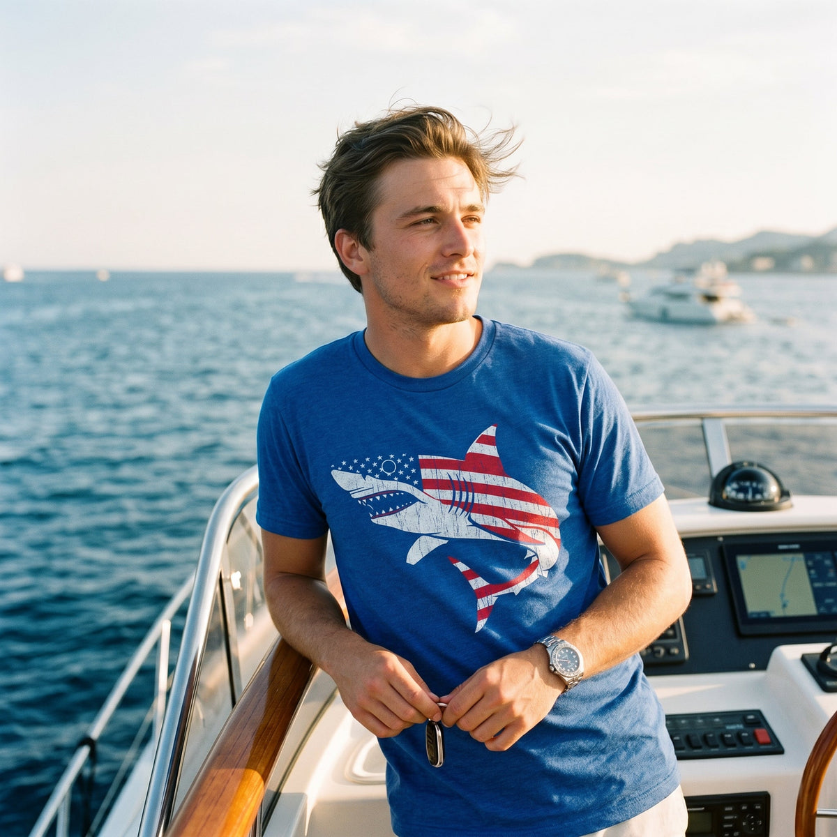 American Flag Shark Men's T Shirt product image 2
