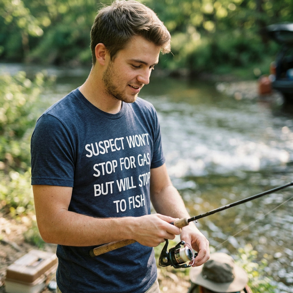 Suspect Wont Stop For Gas But Will To Fish Men's T Shirt product image 2